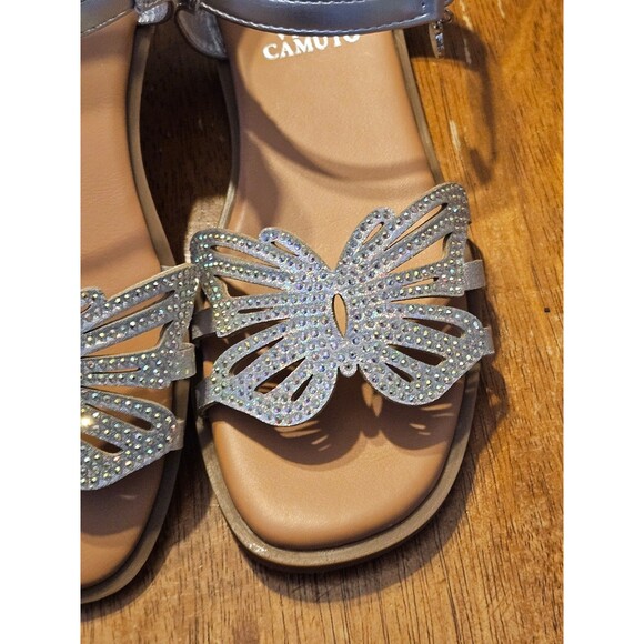 Vince Camuto Sandals Size 2 Girls Butterfly Rhinestones Adjustable Straps Silver - Picture 6 of 9
